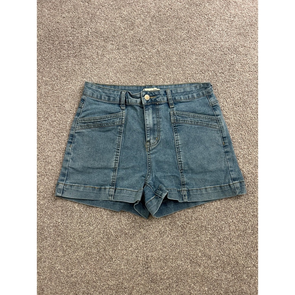 Luvamia Denim Shorts Women Size M Blue Excellent High Waisted Utility Pockets
